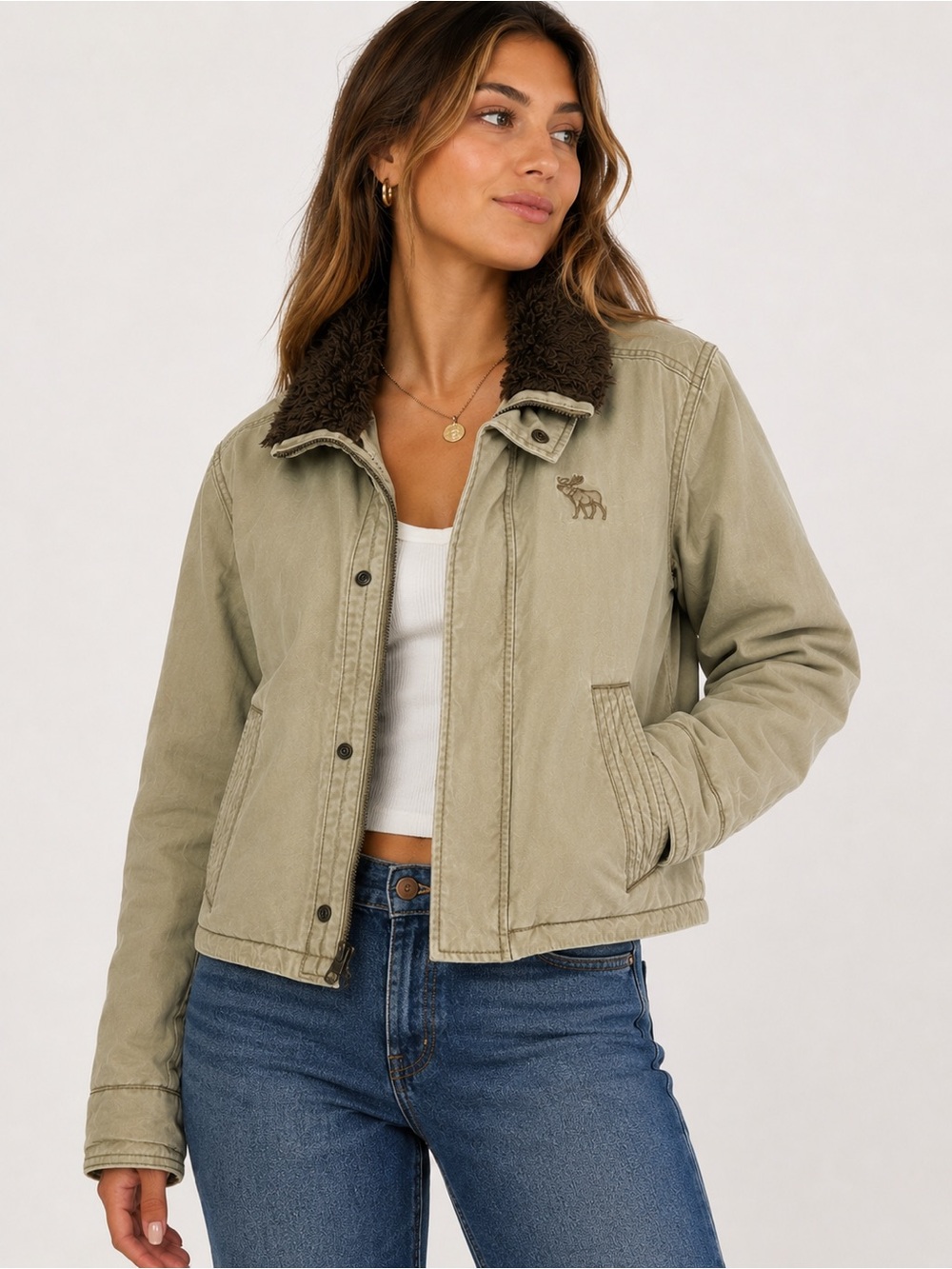 Abercrombie & Fitch Adirondack Jacket women’s Medium khaki Sherpa lined